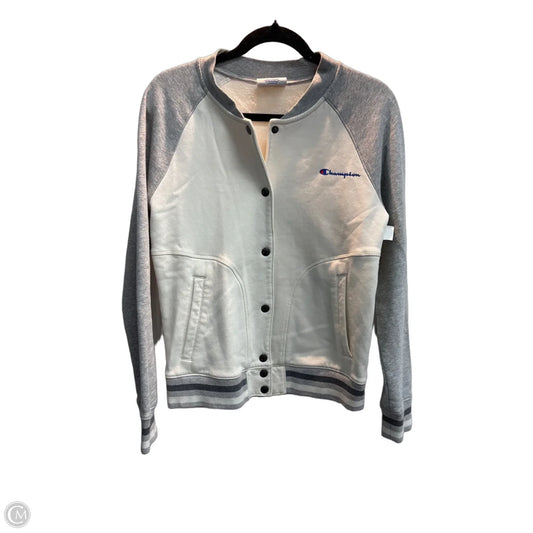 Athletic Jacket By Champion In Grey & White, Size: M