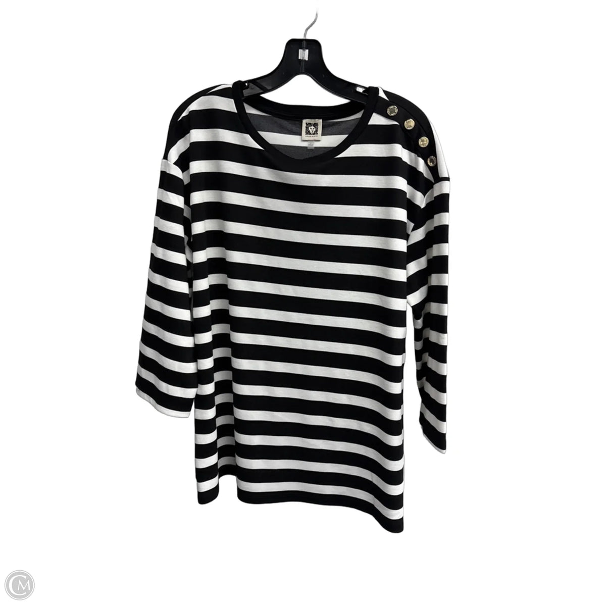 Top 3/4 Sleeve By Anne Klein In Striped Pattern, Size: L