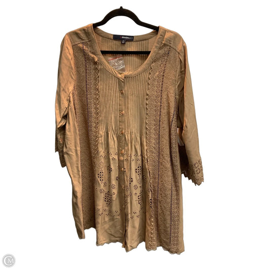 Top 3/4 Sleeve By Denim 24/7 In Tan, Size: 1x