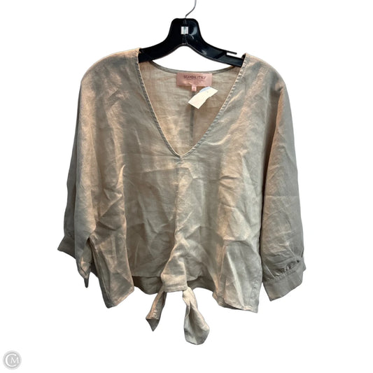 Blouse Short Sleeve By Cmc In Tan, Size: M