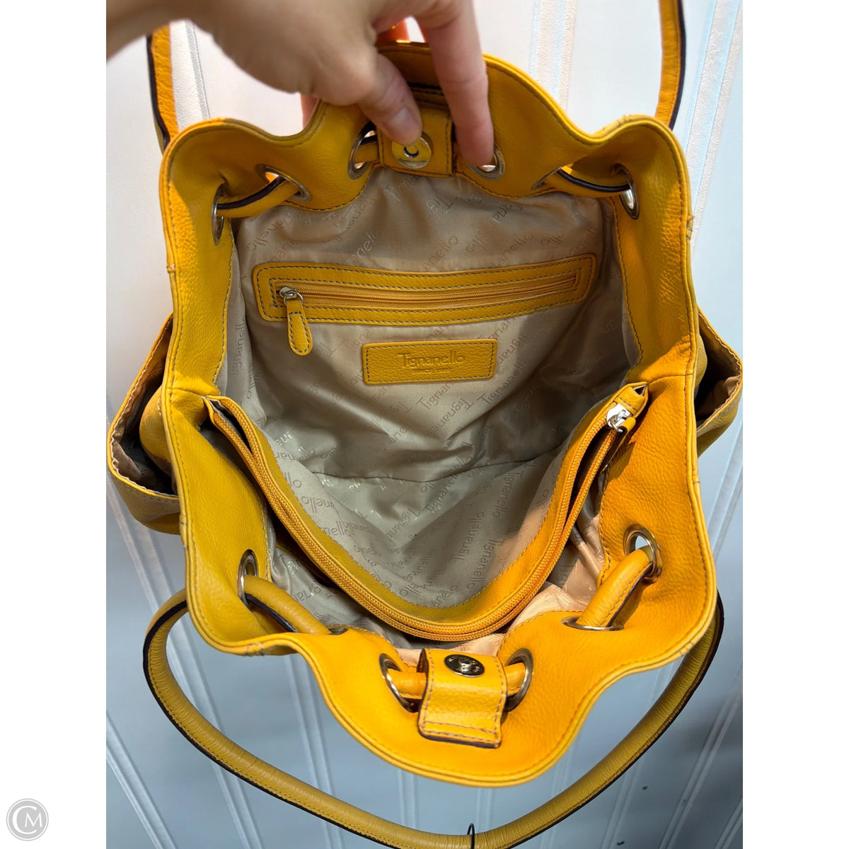 Handbag Leather By Tianello, Size: Medium