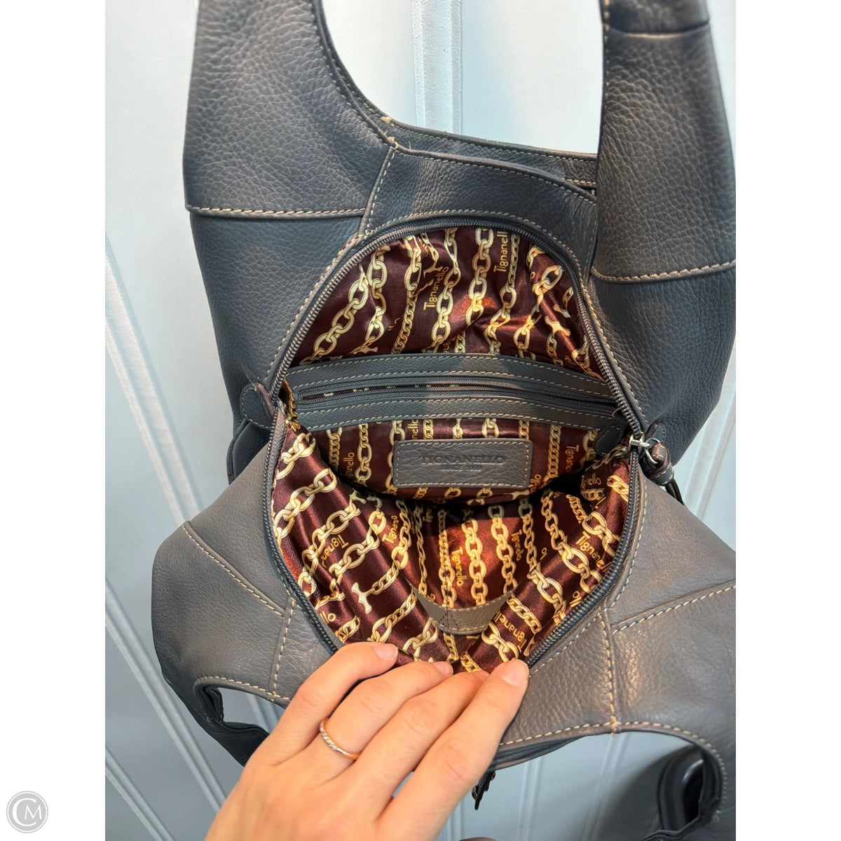 Handbag Leather By Tianello, Size: Medium