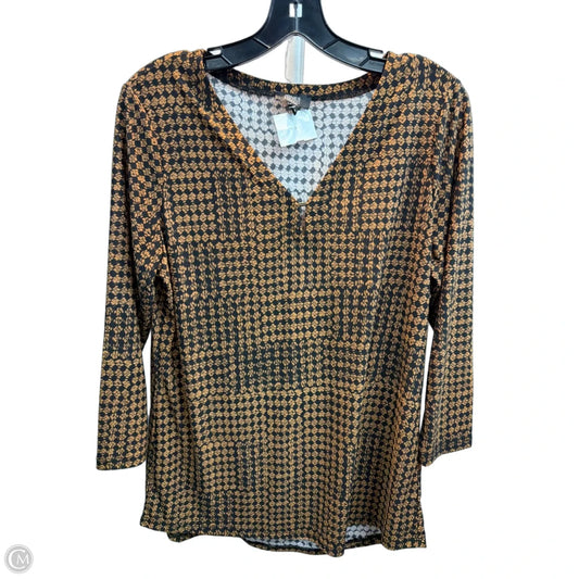 Top 3/4 Sleeve By Jones New York In Black & Gold, Size: M