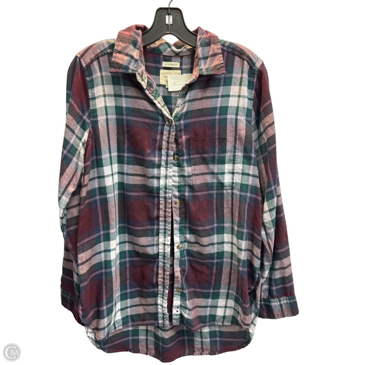 Top Long Sleeve By American Eagle In Plaid Pattern, Size: M