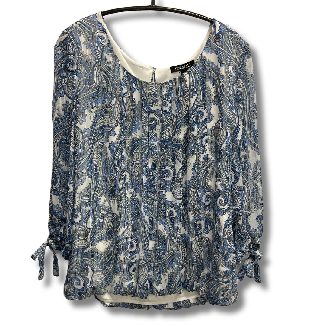 Top 3/4 Sleeve By Roz And Ali In Blue, Size: L