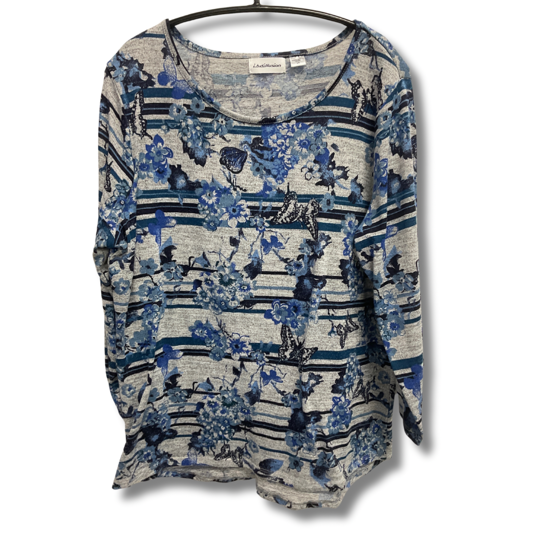 Top 3/4 Sleeve By Clothes Mentor In Blue & Grey, Size: L