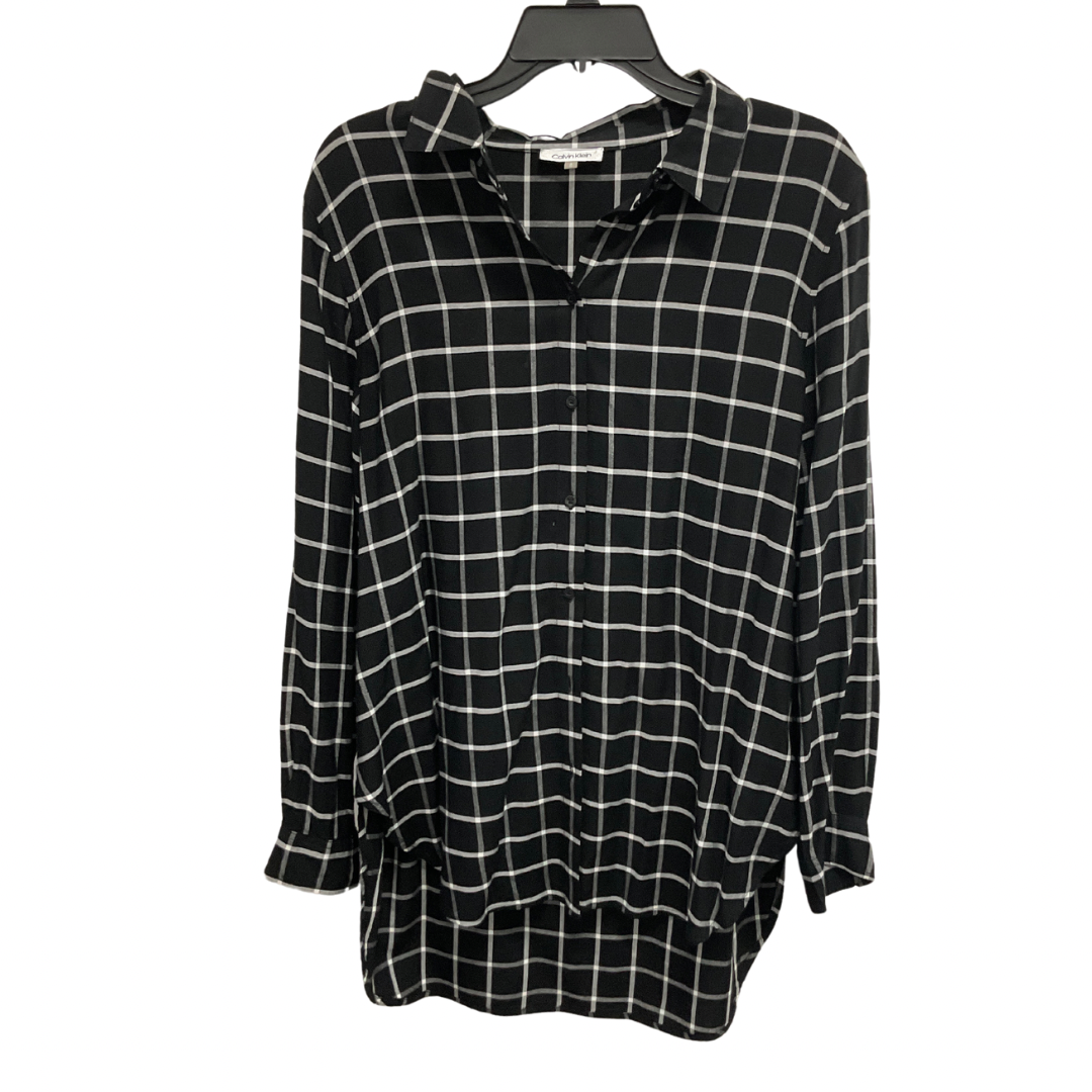 Top Long Sleeve By Calvin Klein In Black & White, Size: L