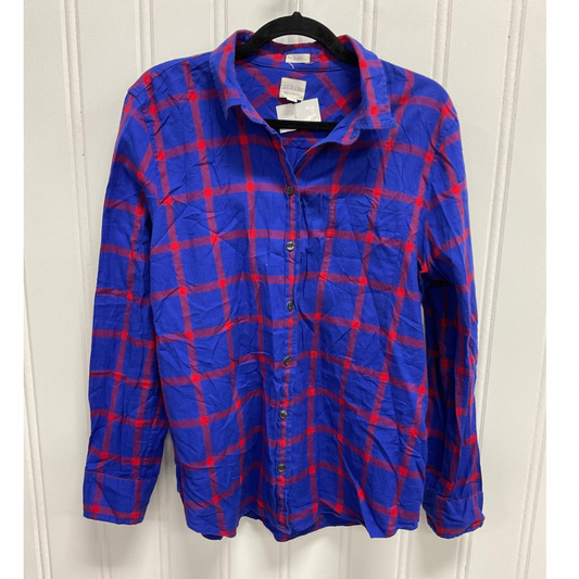 Top Long Sleeve By J. Crew In Blue & Red, Size: L