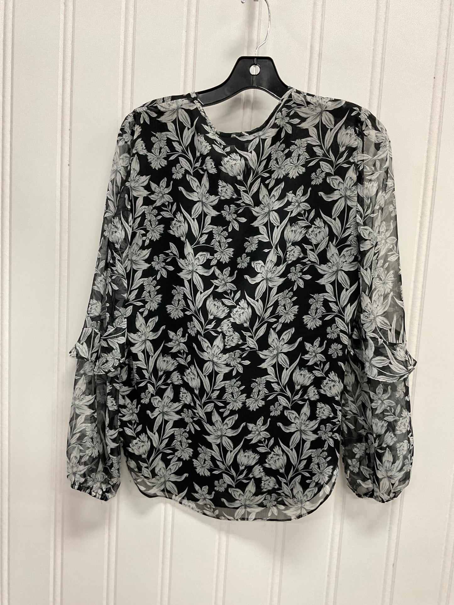 Top Long Sleeve By Lauren By Ralph Lauren In Black & White, Size: M