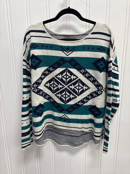 Sweater By Natural Reflections In Blue & White, Size: L