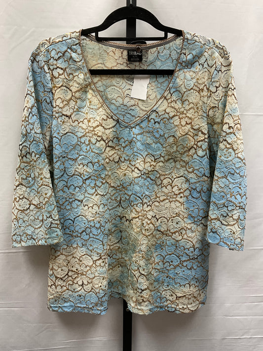 Blue & Brown Top Long Sleeve Tribal, Size Xl