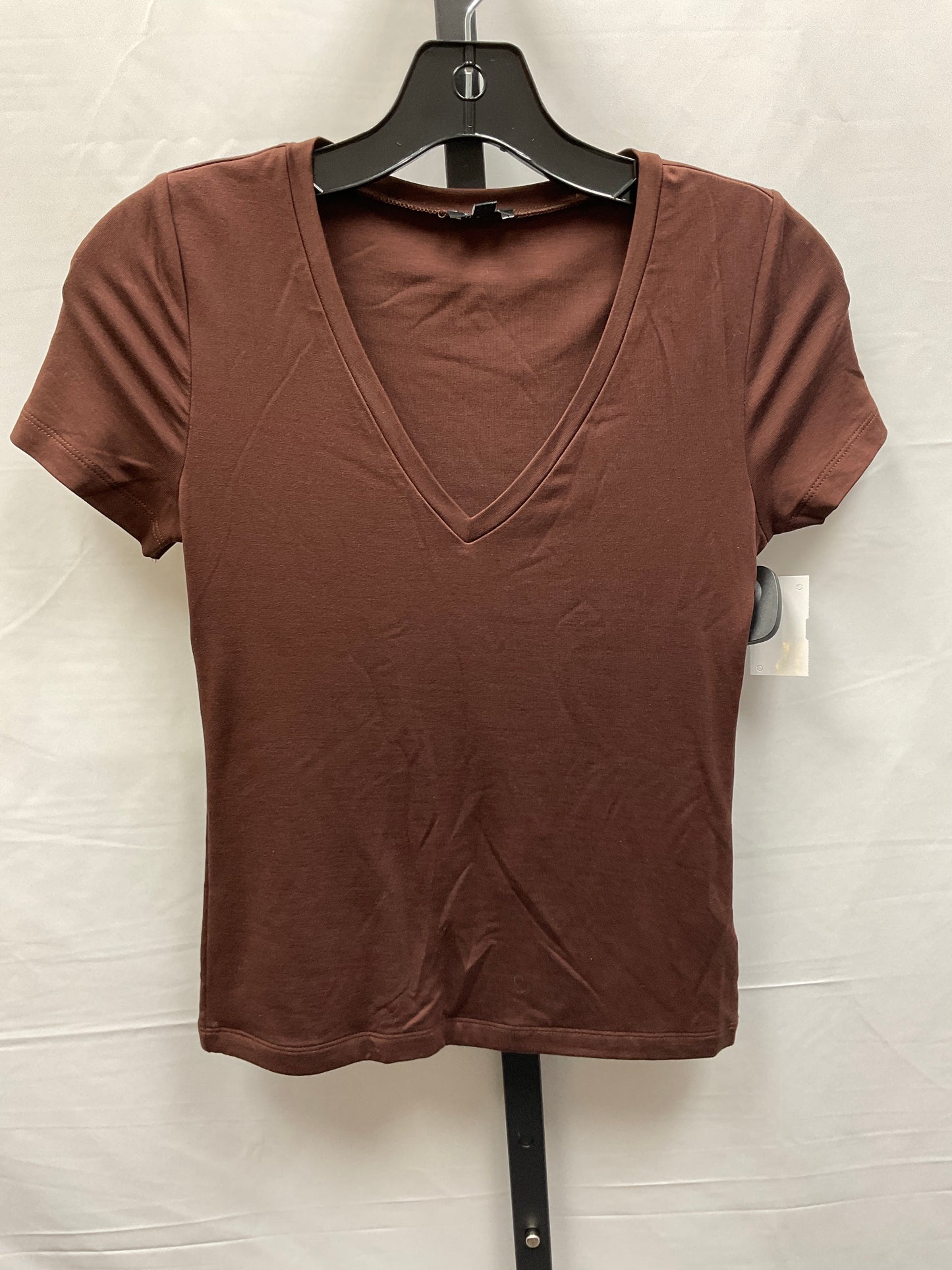 Brown Top Short Sleeve Basic Express, Size Xs