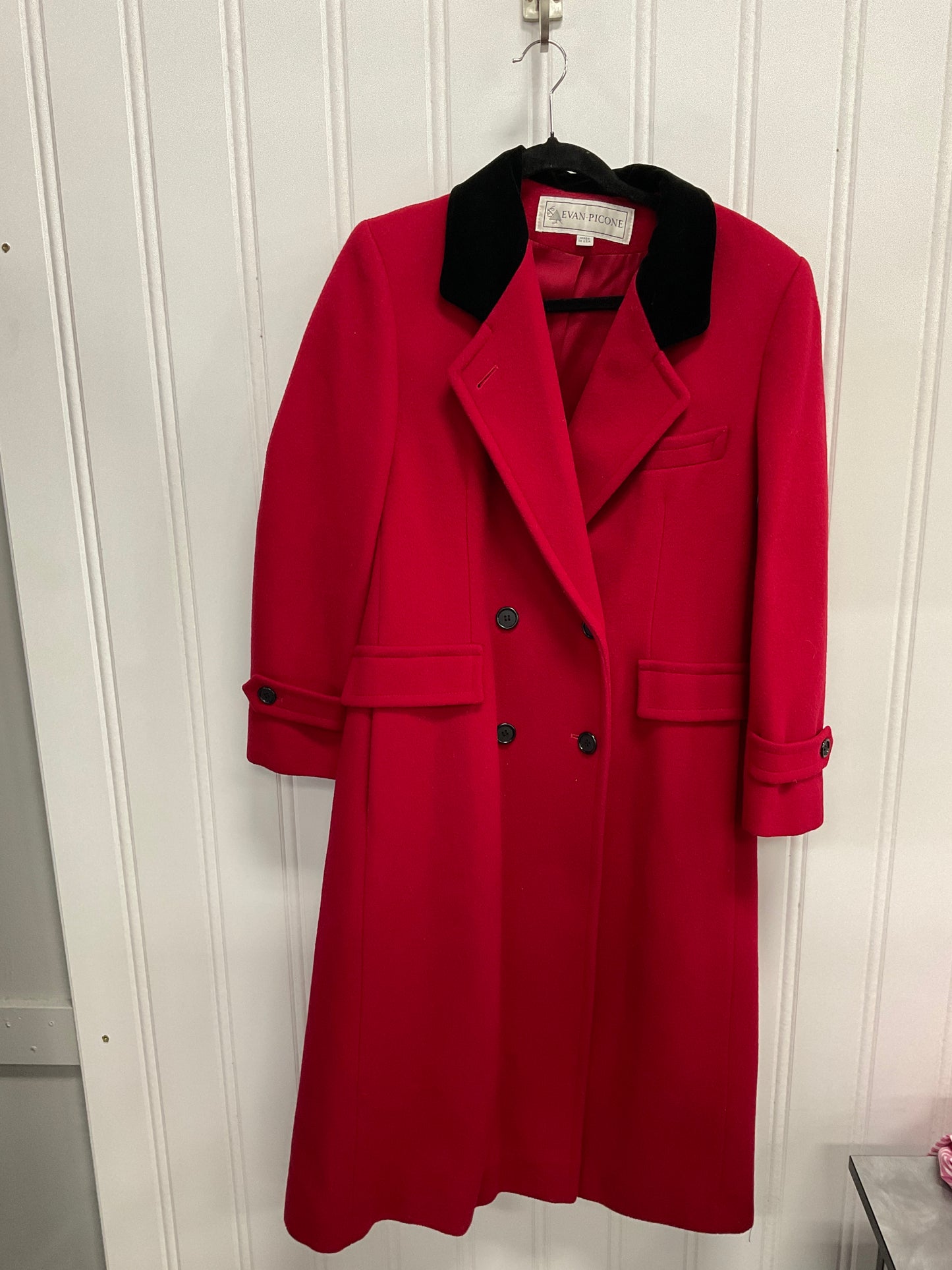 Coat Wool By Evan-picone In Black & Red, Size: M