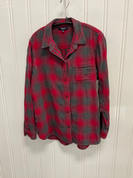 Top Long Sleeve By Madewell In Grey & Red, Size: M