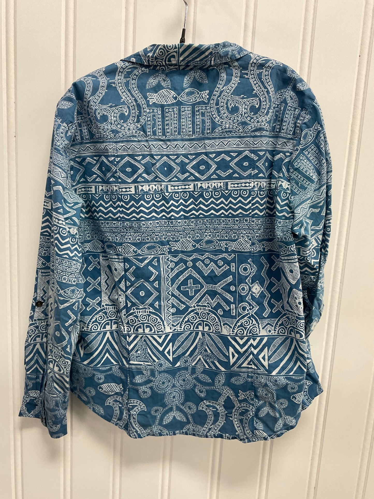 Top Long Sleeve By Chicos In Blue & White, Size: L