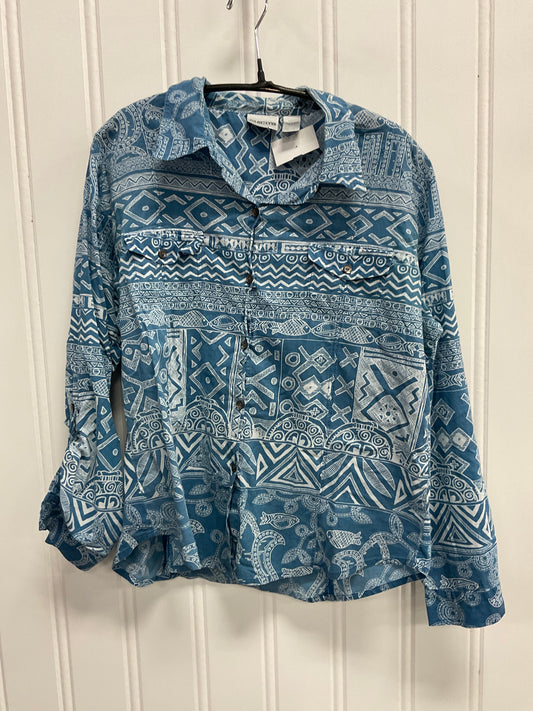 Top Long Sleeve By Chicos In Blue & White, Size: L