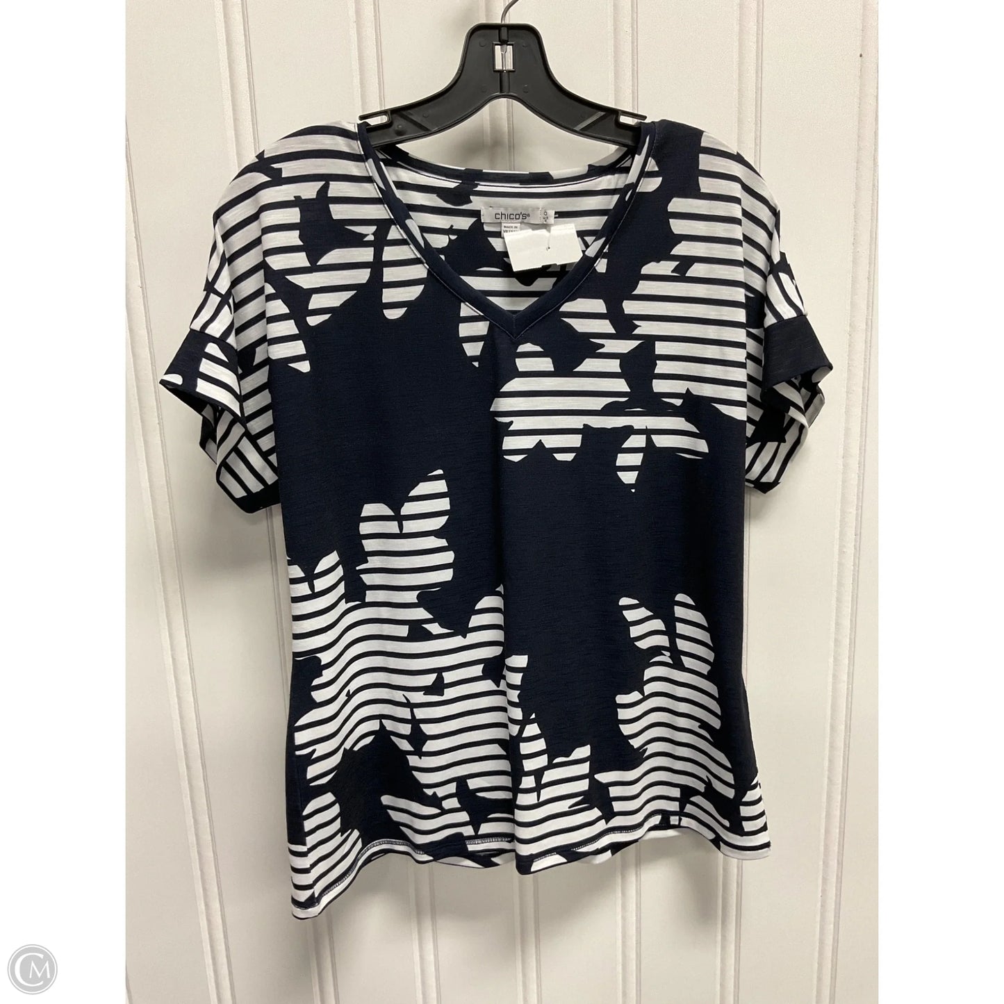 Top Short Sleeve By Chicos In Blue & White, Size: S
