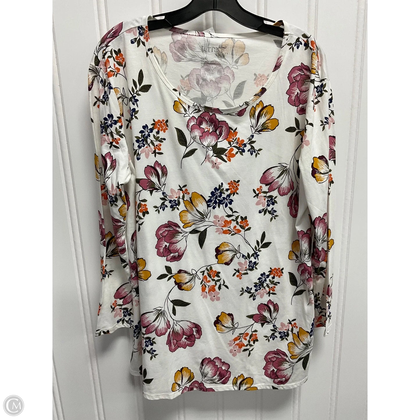 Top Long Sleeve Basic By Terra & Sky In Floral Print, Size: L