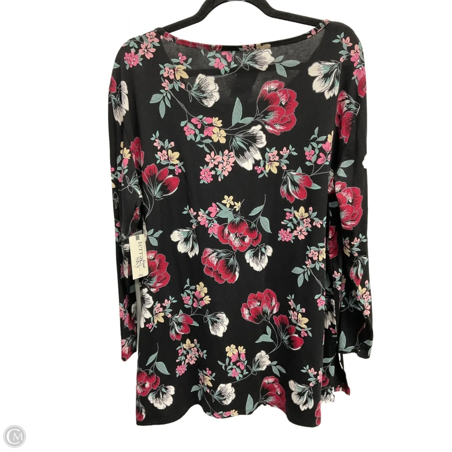 Top Long Sleeve Basic By Terra & Sky In Floral Print, Size: L