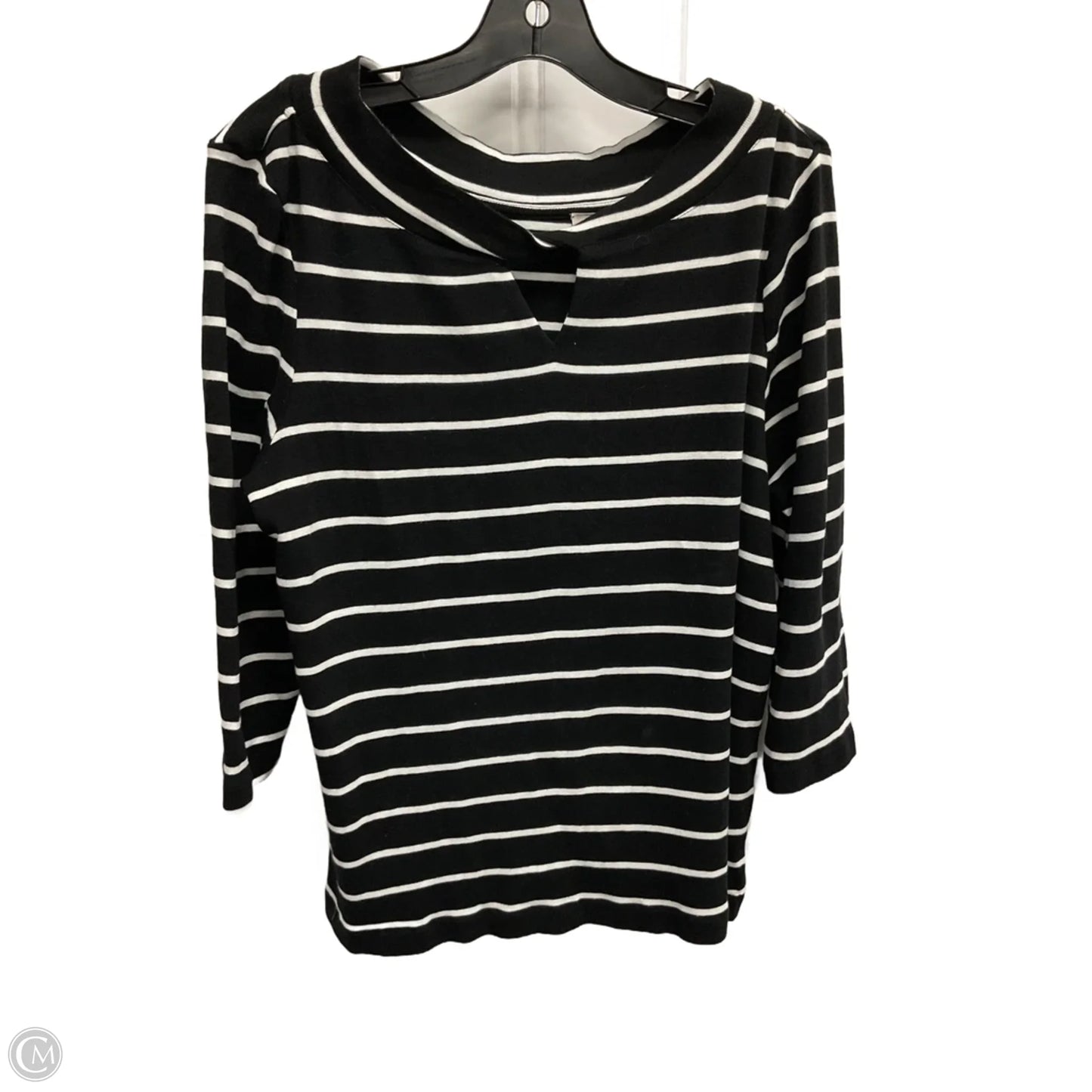 Top 3/4 Sleeve By Chicos In Striped Pattern, Size: L