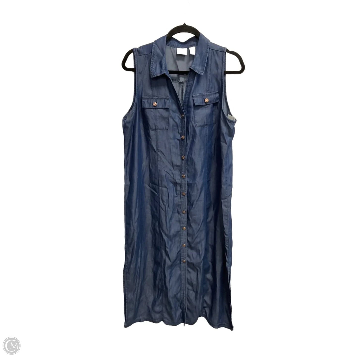 Dress Casual Maxi By Chicos In Blue Denim, Size: Lp