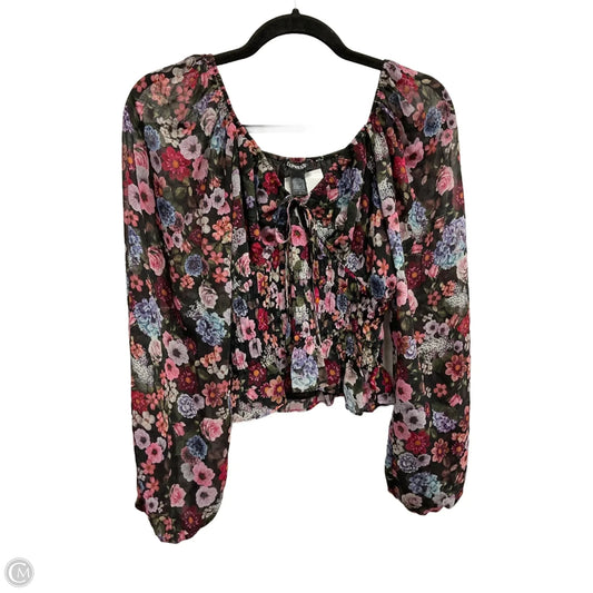 Blouse Long Sleeve By Express In Floral Print, Size: Xs