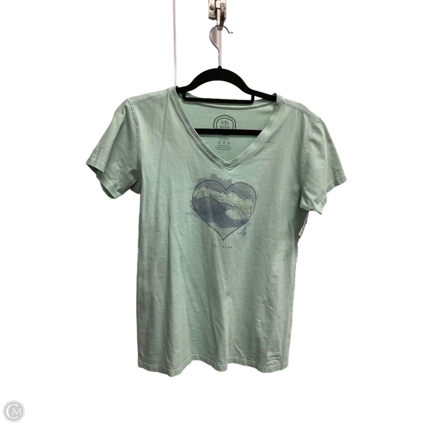 Top Short Sleeve By Life Is Good In Green, Size: M