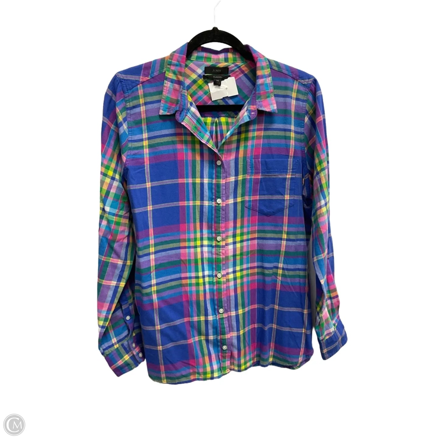 Top Long Sleeve By J. Crew In Plaid Pattern, Size: L