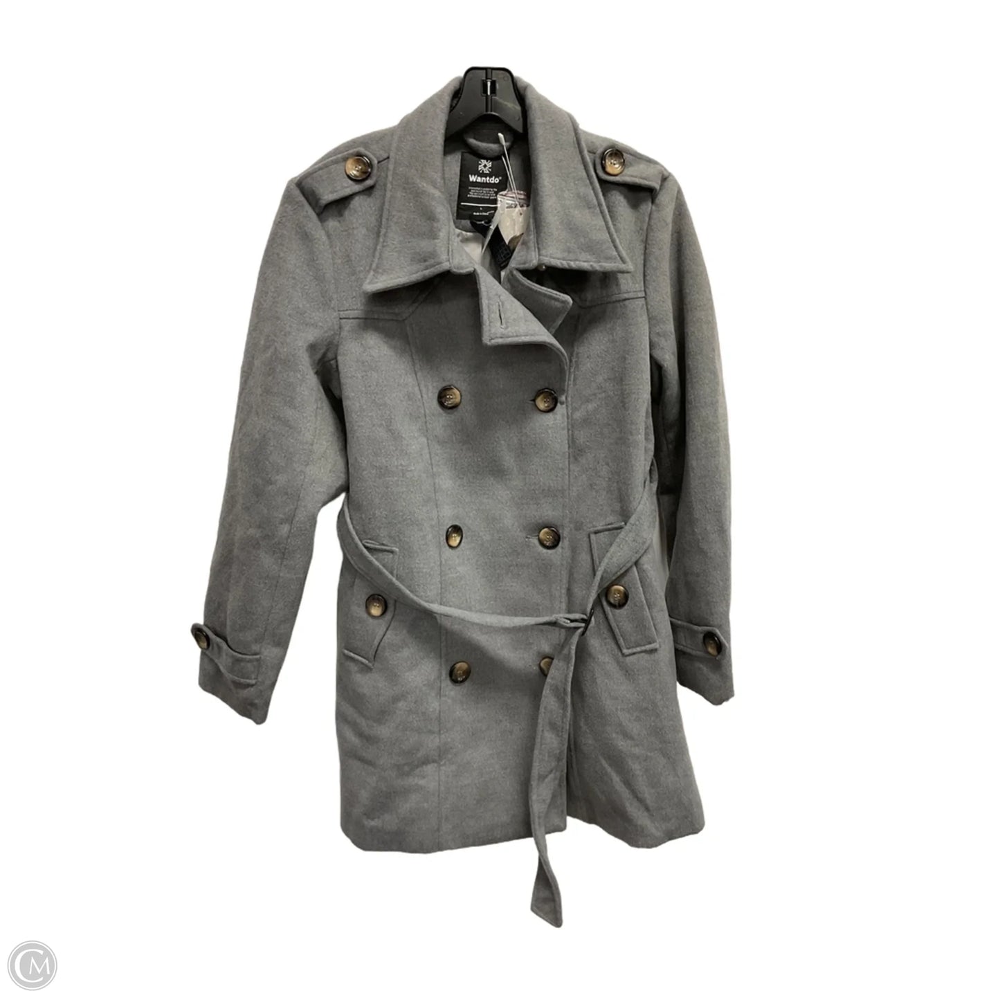 Coat Peacoat By Clothes Mentor In Grey, Size: L