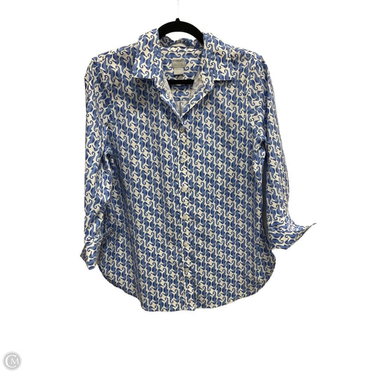 Top Long Sleeve By Chicos In Blue & White, Size: M