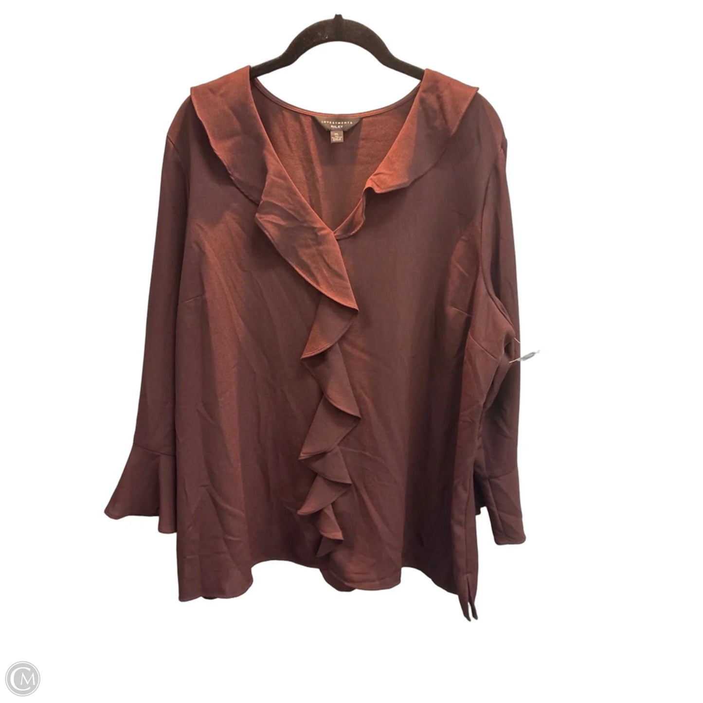 Blouse Long Sleeve By Investments In Brown, Size: Xl