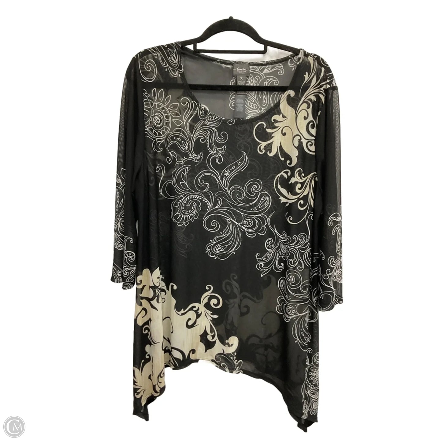 Top Long Sleeve By Chicos In Black & Cream, Size: Xl