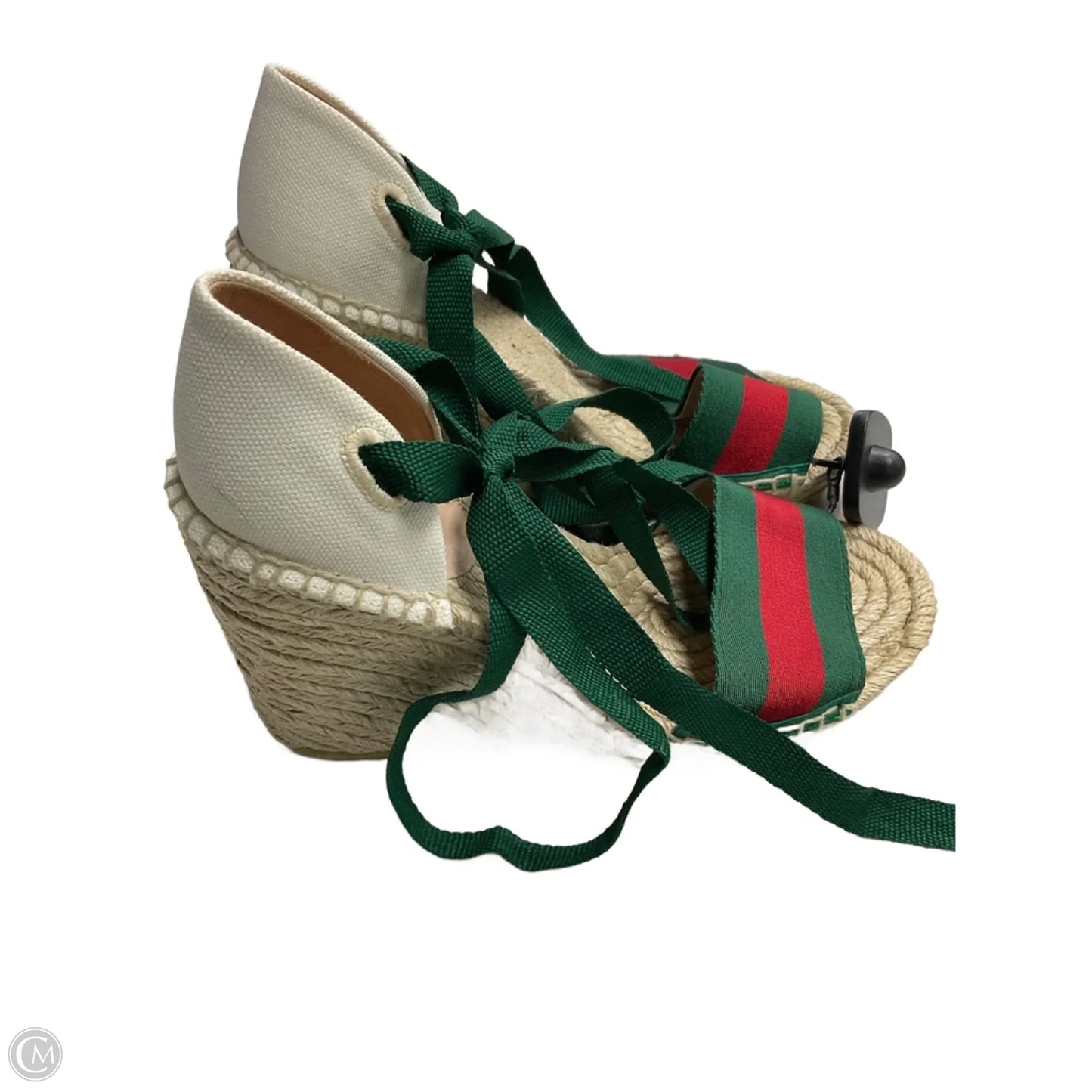 Sandals Luxury Designer By Gucci In Striped Pattern, Size: 6.5