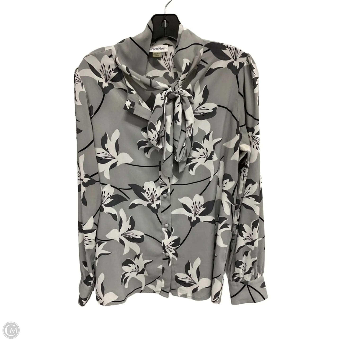 Blouse Long Sleeve By Calvin Klein In Grey, Size: M