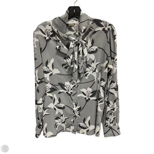 Blouse Long Sleeve By Calvin Klein In Grey, Size: M