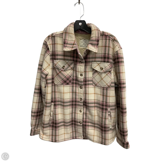 Jacket Fleece By Sage In Plaid Pattern, Size: L