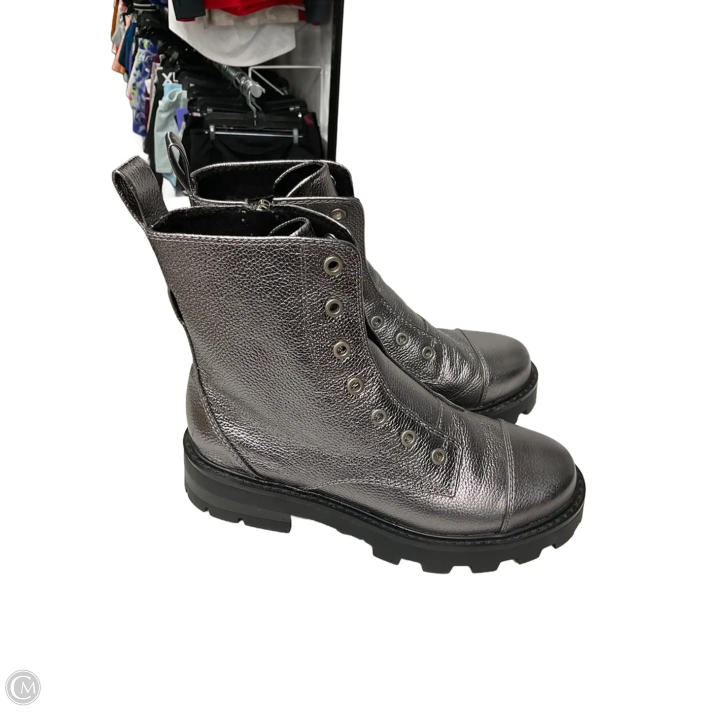 Boots Designer By Karl Lagerfeld In Silver, Size: 7