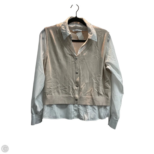 Top Long Sleeve By Sioni In Tan & White, Size: L