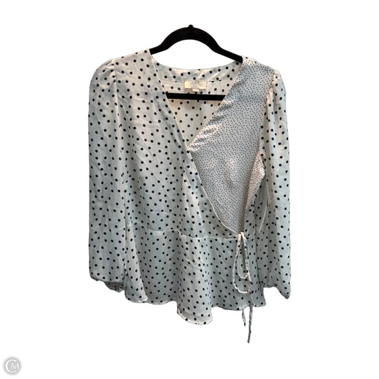 Blouse Long Sleeve By Loft In Polkadot Pattern, Size: Mp