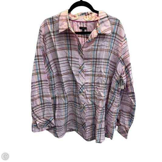 Top Long Sleeve By Talbots In Plaid Pattern, Size: 2x