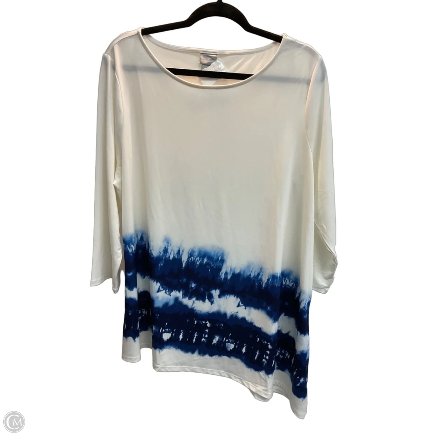 Top Long Sleeve By Chicos In Blue & White, Size: Xl