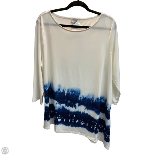 Top Long Sleeve By Chicos In Blue & White, Size: Xl