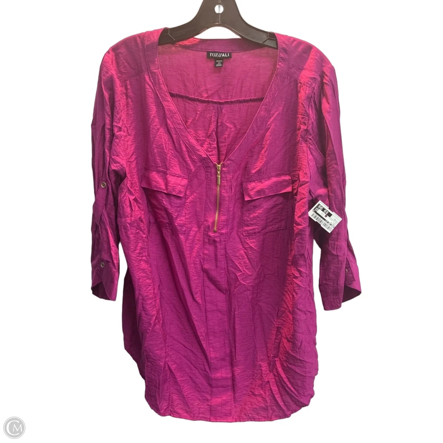 Top Long Sleeve By Roz And Ali In Pink, Size: 1x