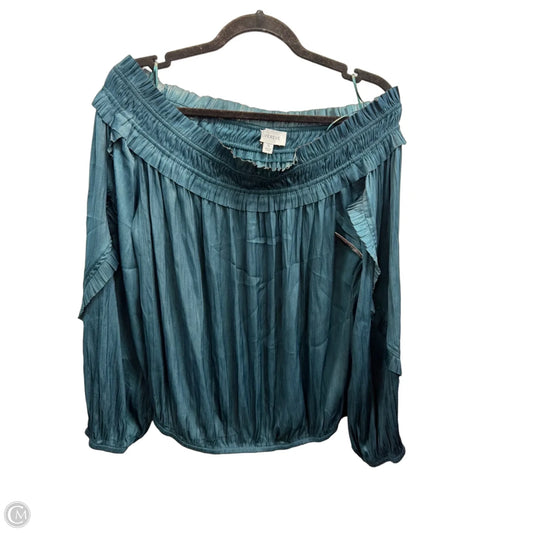 Blouse Long Sleeve By Evereve In Teal, Size: Xl
