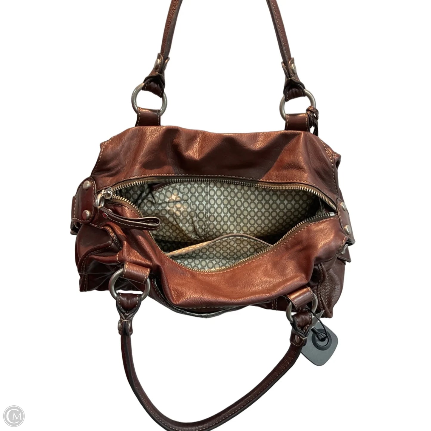 Handbag Leather By Fossil, Size: Medium