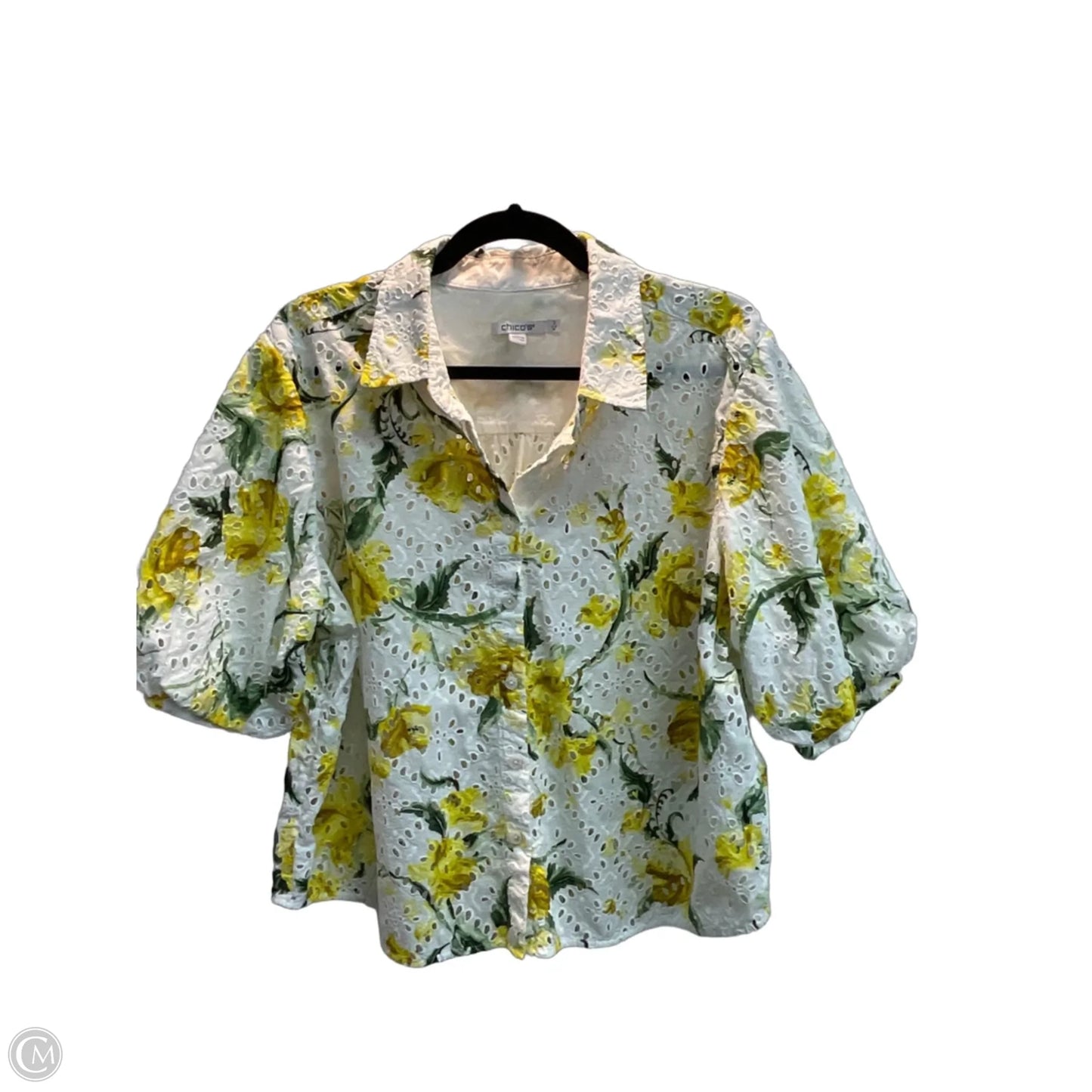Blouse Short Sleeve By Chicos In Floral Print, Size: Xl