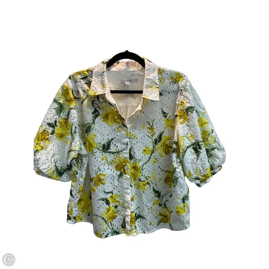 Blouse Short Sleeve By Chicos In Floral Print, Size: Xl