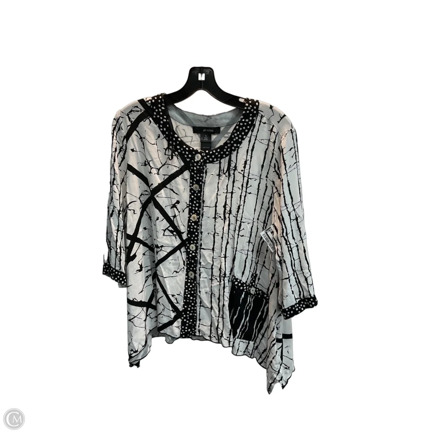Top Short Sleeve By Ali Miles In Black & White, Size: Lp