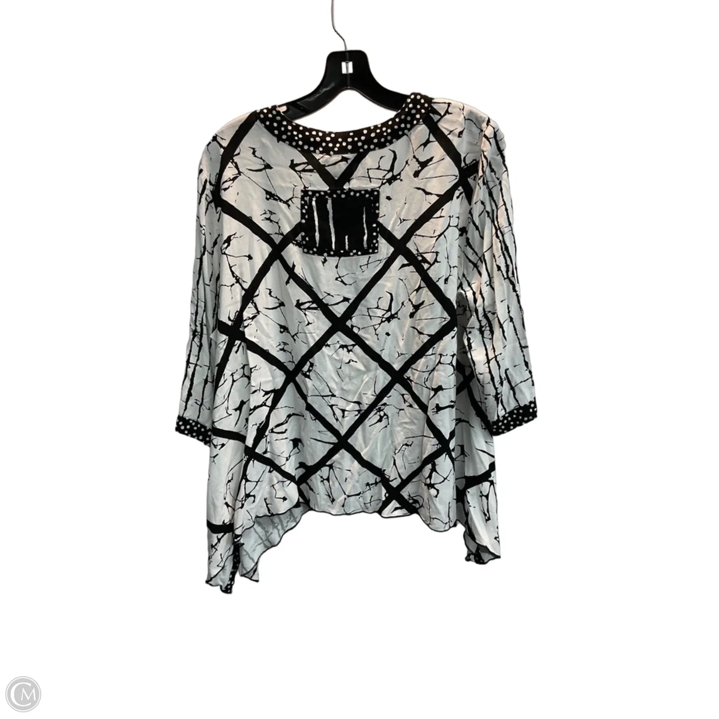 Top Short Sleeve By Ali Miles In Black & White, Size: Lp