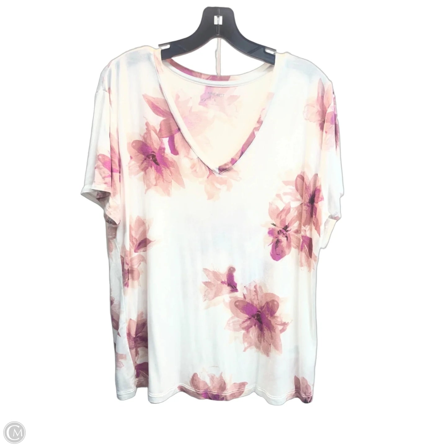 Top Short Sleeve By Nine West In Floral Print, Size: L